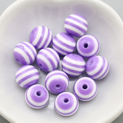 Rainbow Color Striped Resin Beads 12mm Round Glossy 60pcs 10