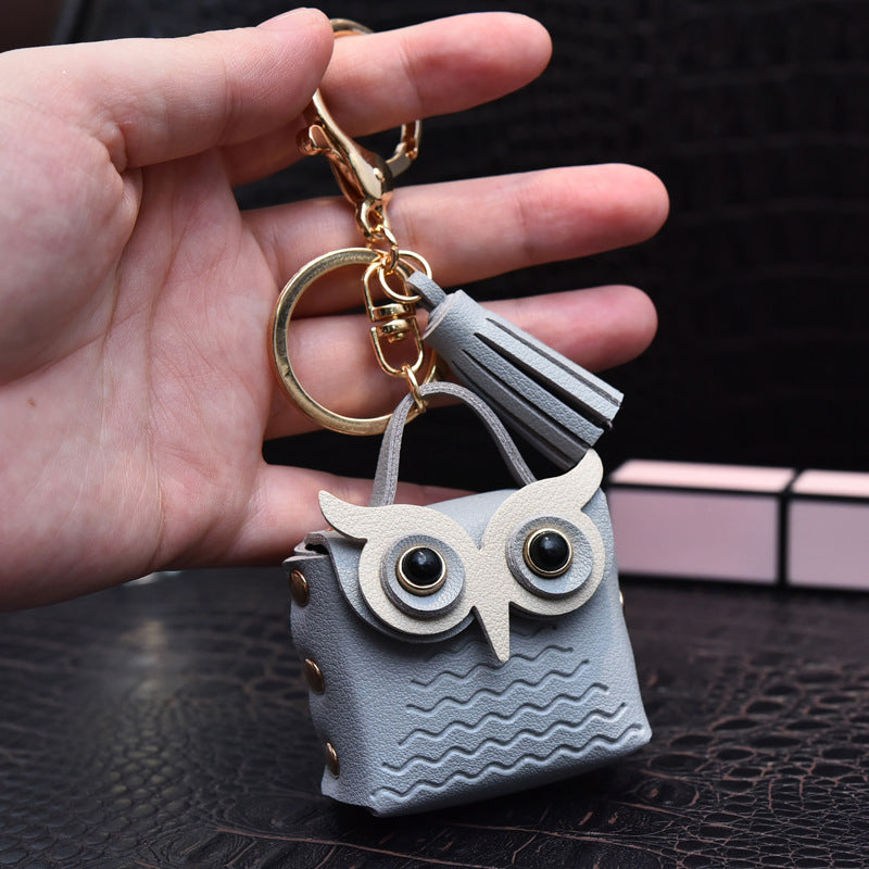 Leather Owl Keychain Wild Animal with Tassel Charm Vibrant Colors 10
