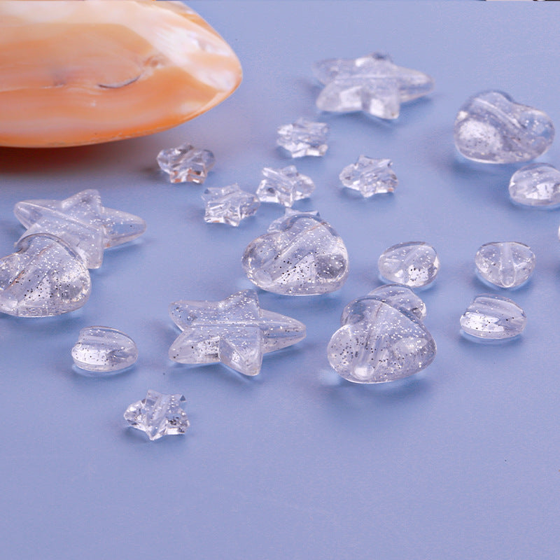 Transparent Heart Star Acrylic Beads 9-21mm Powder Glitter 1pc 2