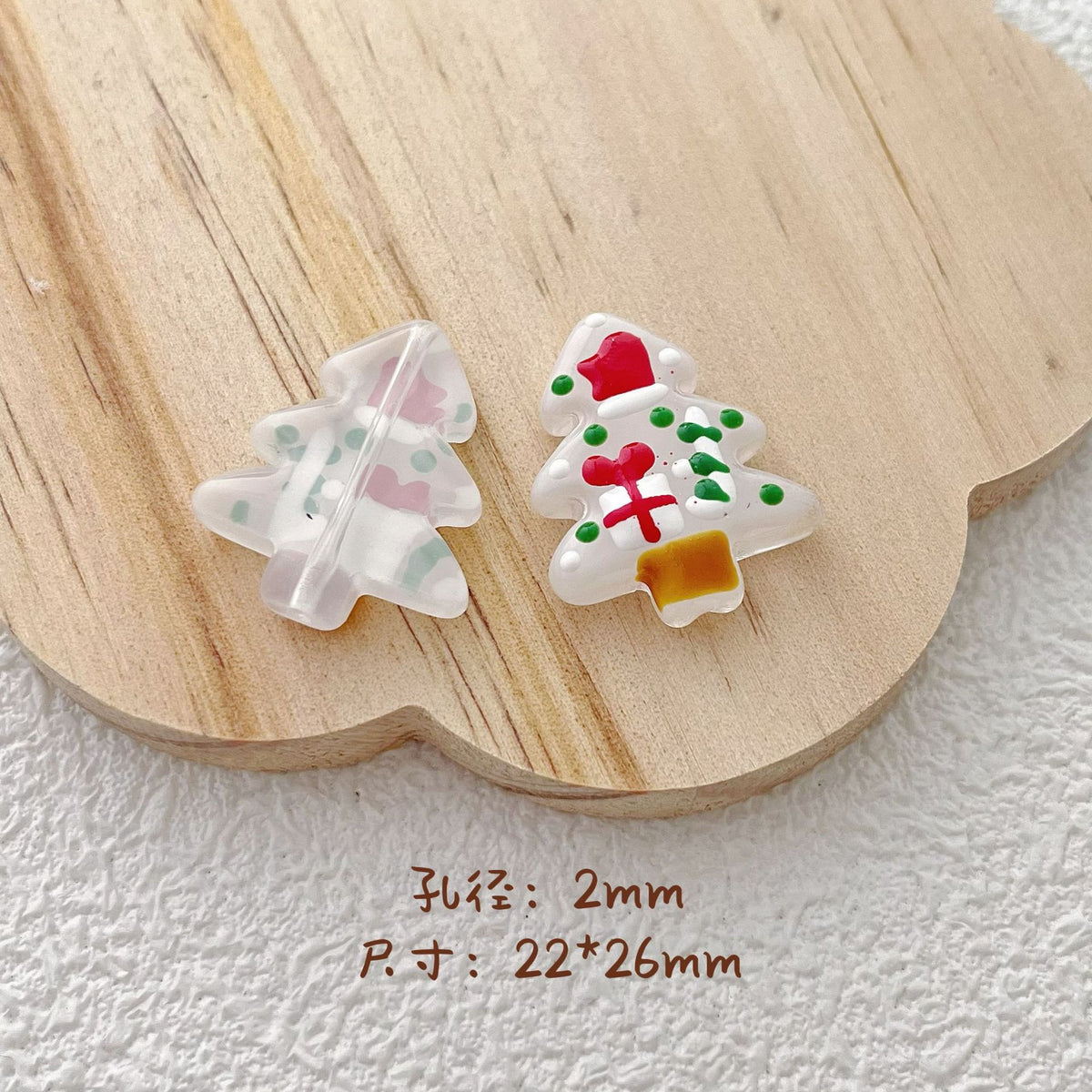 Hand Painted Christmas Tree Glass Beads 26mm Cartoon Pattern 1pc 14