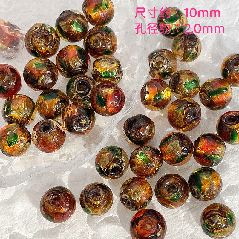 Lampwork Glass Beads Olive Shaped Vintage Gold Foil Filled 1pc 9