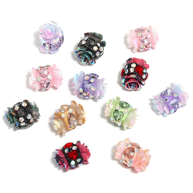 Polymer Clay Camellia Rhinestone Beads 30x15mm Double Sided 10pcs 5