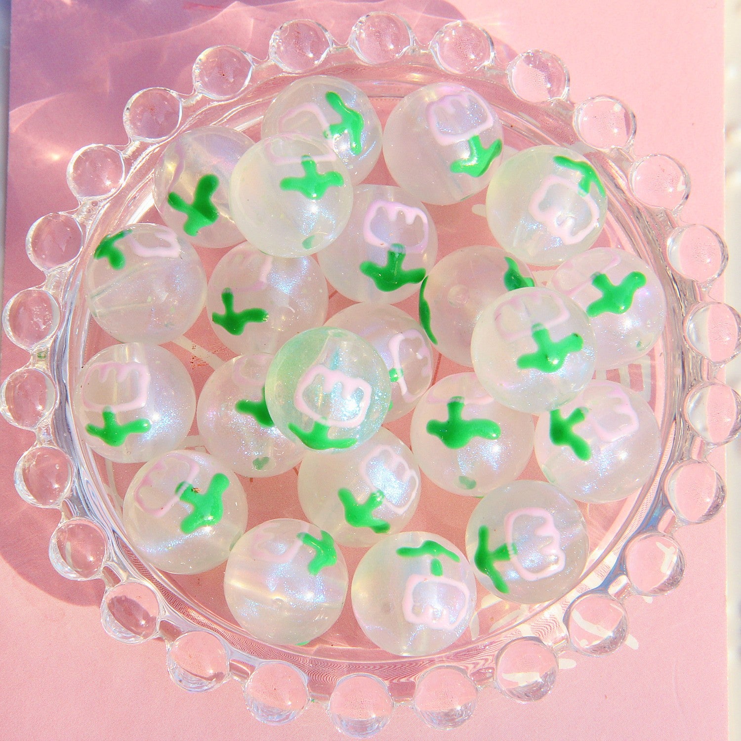 Painted Smiley Face Acrylic Beads 16mm Glow In The Dark 10pcs 8