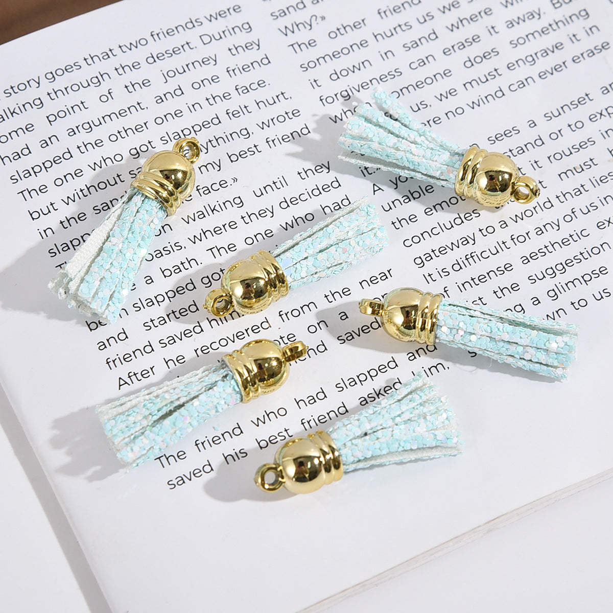 Glitter Mini PU Leather Tassels with Gold Caps 36mm 50pcs 6