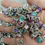 Colored Heart Flat Acrylic Beads 12mm Rhinestone Embeded 100pcs 6