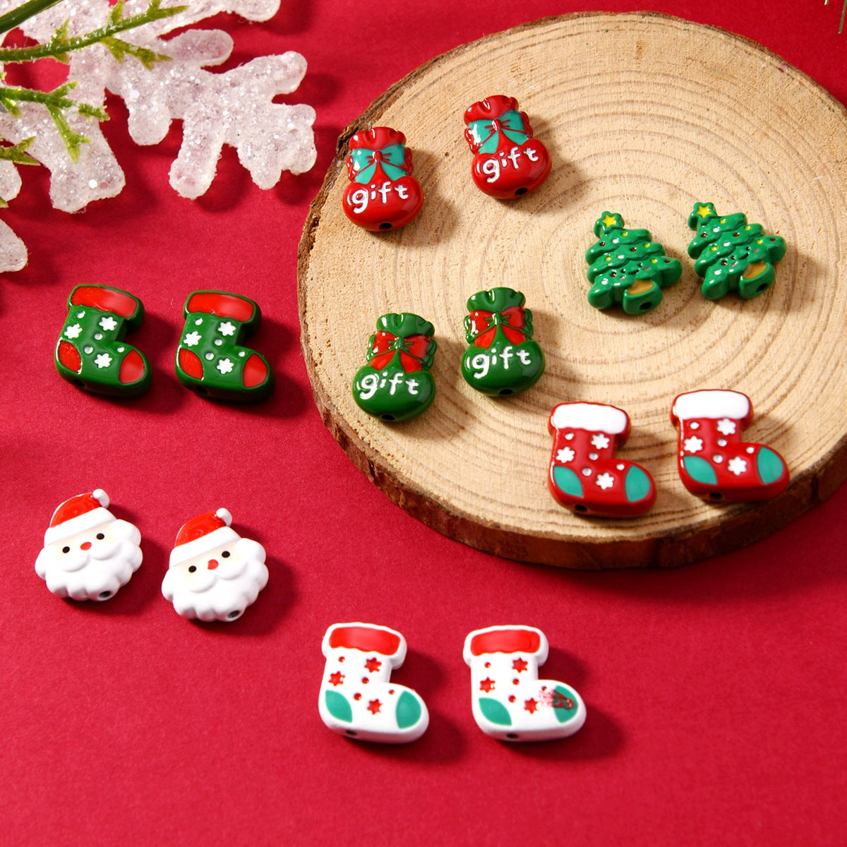 Christmas Series Enamel Metal Beads Festive Holiday Designs 10pcs