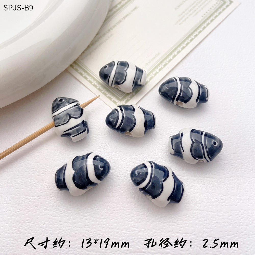 Hand Painted Fish Ceramic Beads 13x19mm Glazed Clownfish 1pc 20