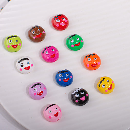 Hand Painted Emoji Acrylic Beads 15mm Colorful Funny 10pcs