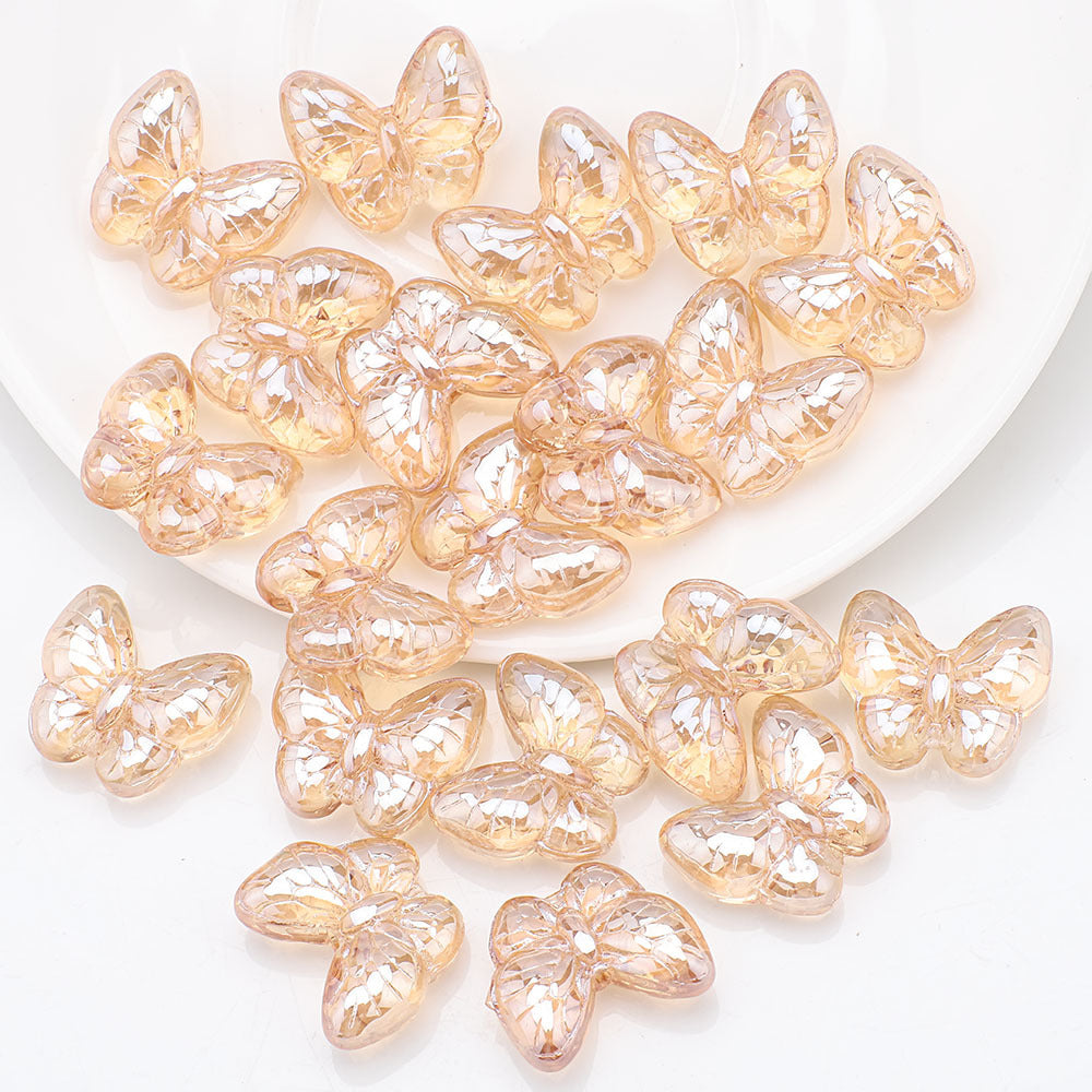 Plating Butterfly Glass Beads 17x10mm Iridescent Detailed Wings 10pcs 10
