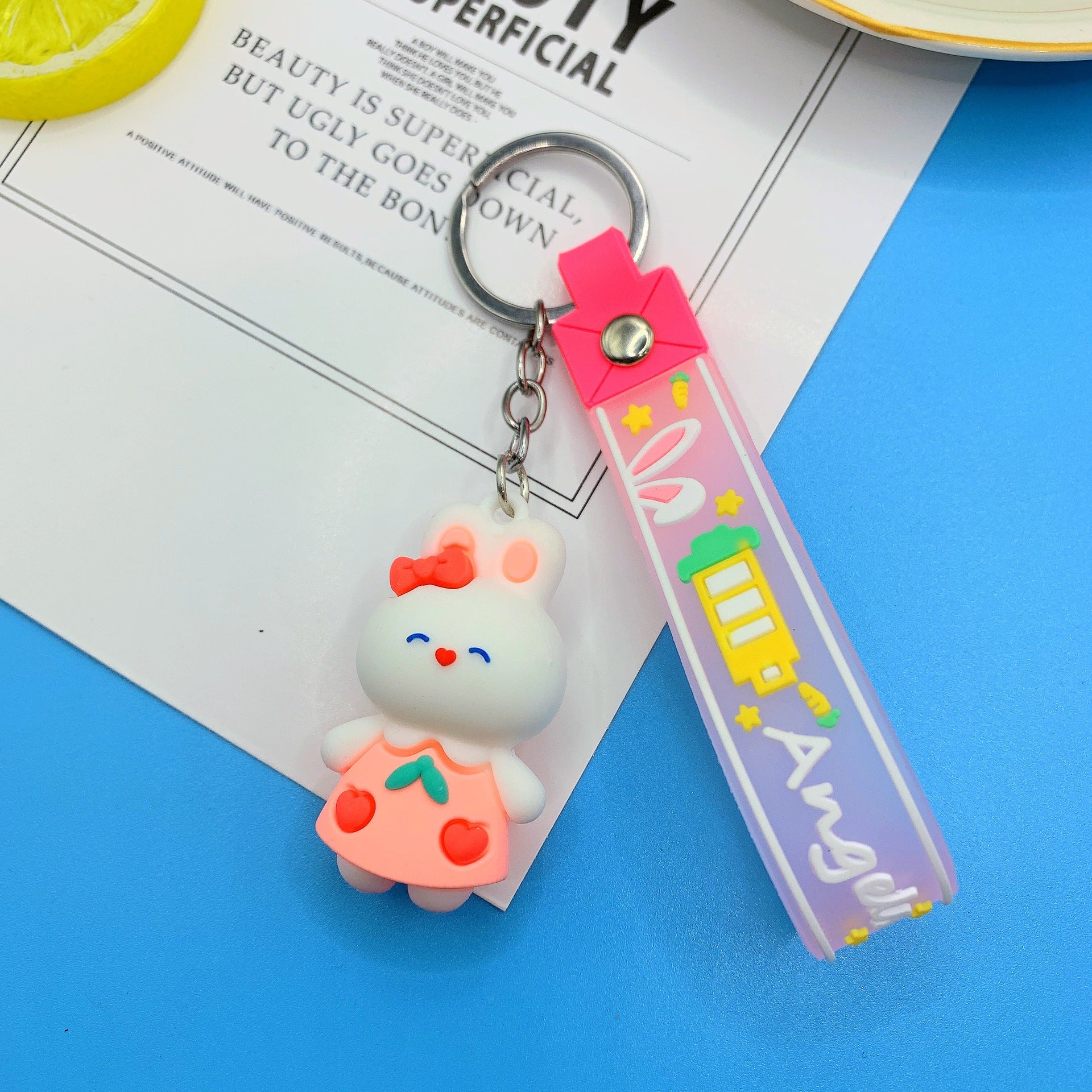 Silicone Rabbit Keychain Cute Pastel Bunny Charm Accessory 4