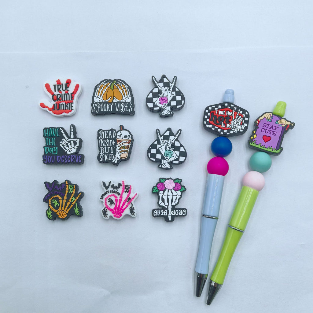 Silicone Focal Beads Halloween Skeleton Hand Cheeky Phrase 20pcs