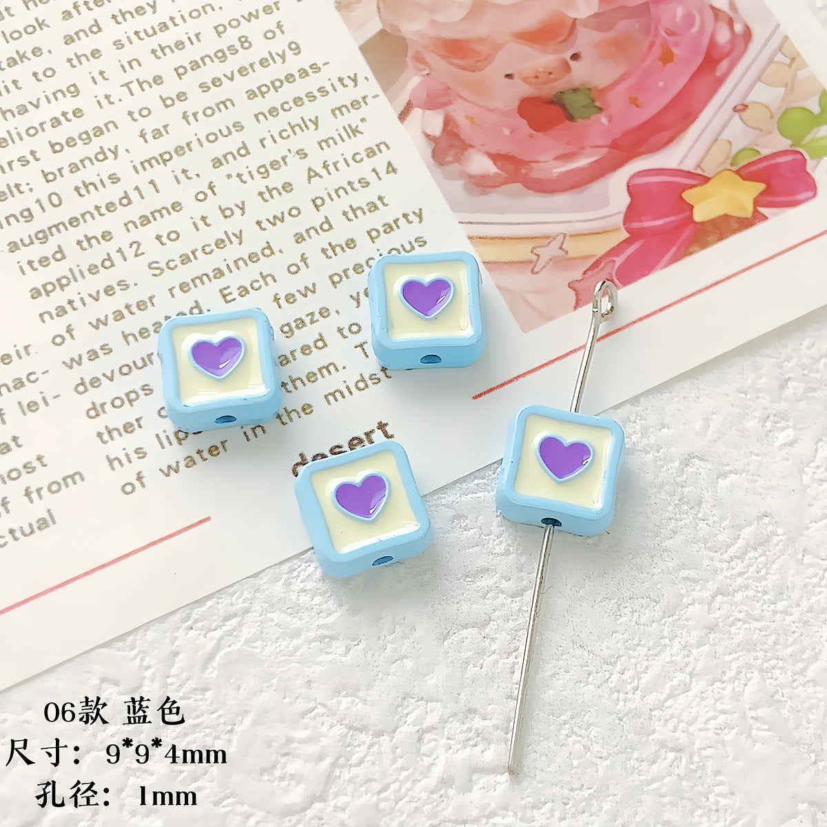 Heart Cube Metal Beads 9mm Enamel Painted Alloy 10pcs 6