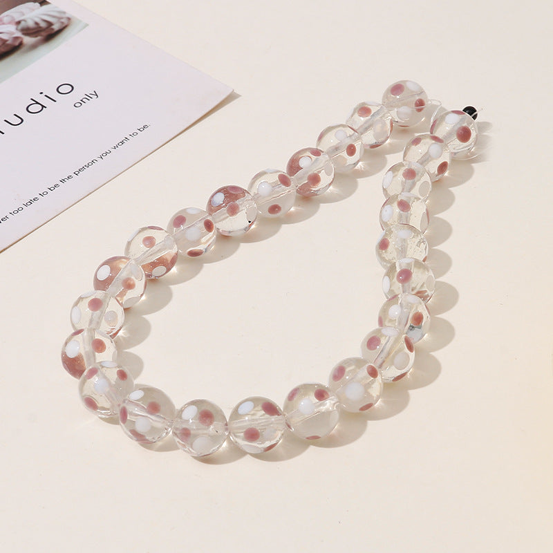 Lampwork Glass Beads Round 12mm Hand Painted Transparent Polka Dot 10pcs 7