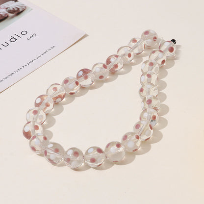 Lampwork Glass Beads Round 12mm Hand Painted Transparent Polka Dot 10pcs 7