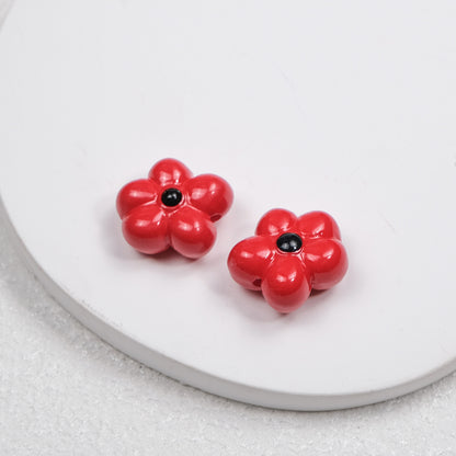 Hand Painted Irregular Flower Acrylic Beads 16mm Enamel Finish 50pcs 16