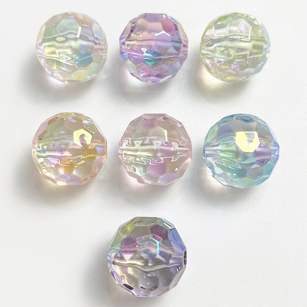 Transparent Football Faceted Acrylic Beads 14-16mm UV Plating 50pcs 3