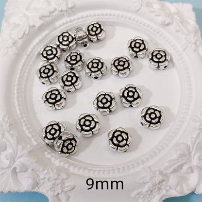 Rose Flat Metal Beads 6mm 9mm Vintage Alloy 100pcs 9