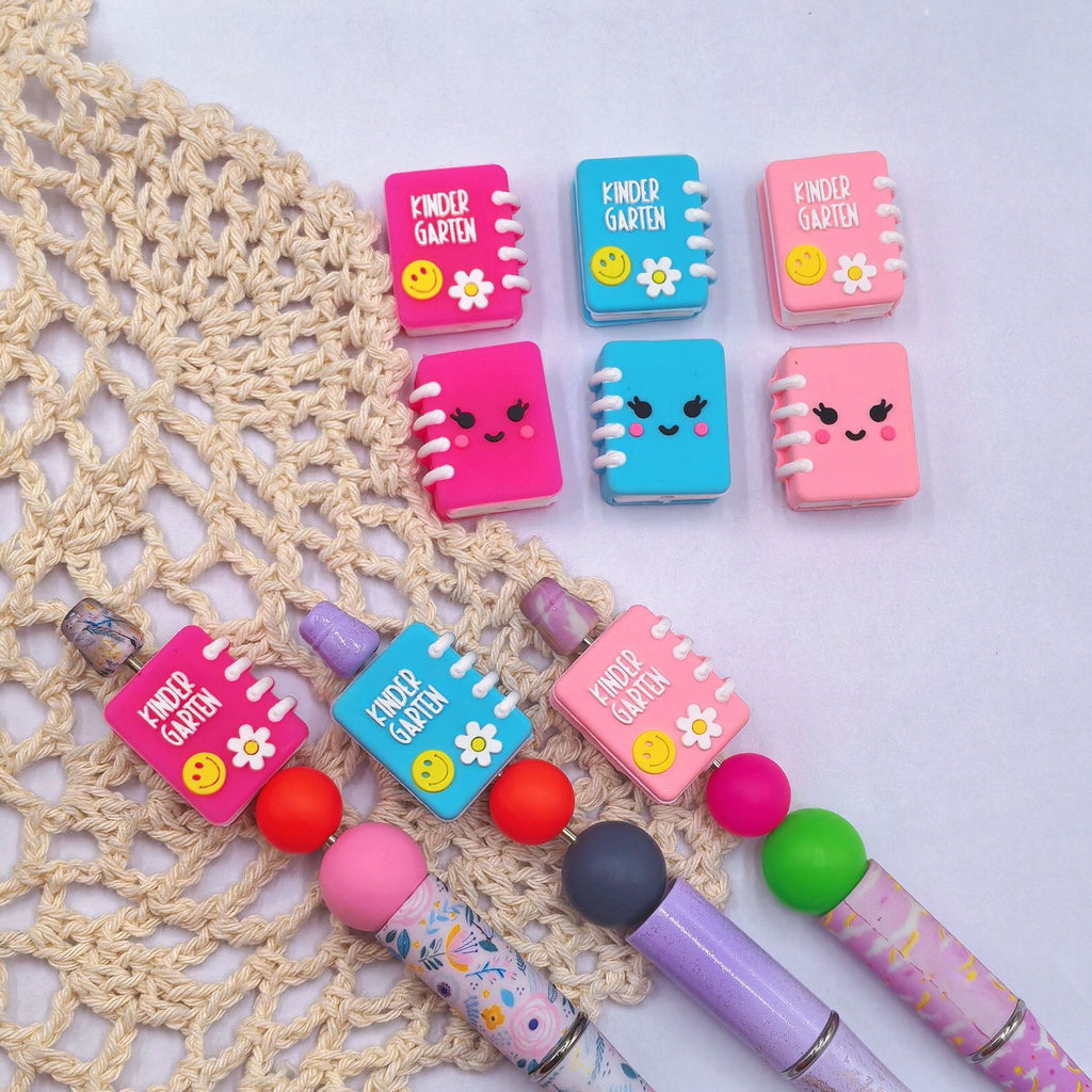 Silicone 3D Focal Beads Kindergarten Smiley Flower Book Spiral Binding 20pcs 2