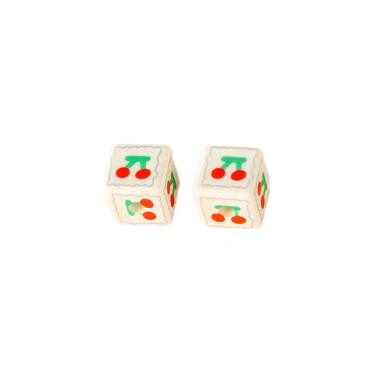 Cream Cartoon Printed Square Acrylic Beads 14mm 20pcs 5