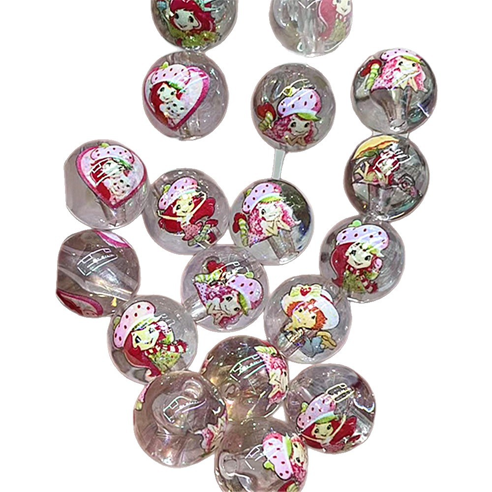 Plating Round Acrylic Beads 16mm Strawberry Girl Design 100pcs 5