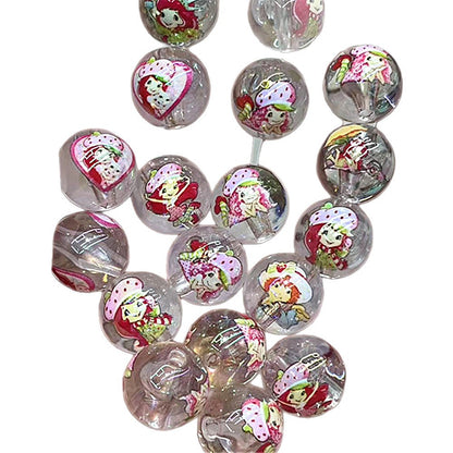 Plating Round Acrylic Beads 16mm Strawberry Girl Design 100pcs 5