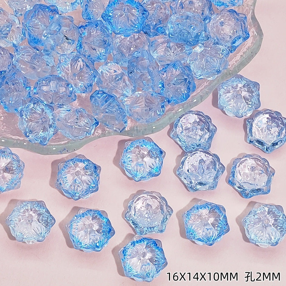 Tiny Flower Glass Beads 16mm Clear Translucent Mixed Colors 50pcs 13