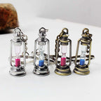 Vintage Metal Kerosene Lamp Hourglass Keychain with Colorful Sand 3