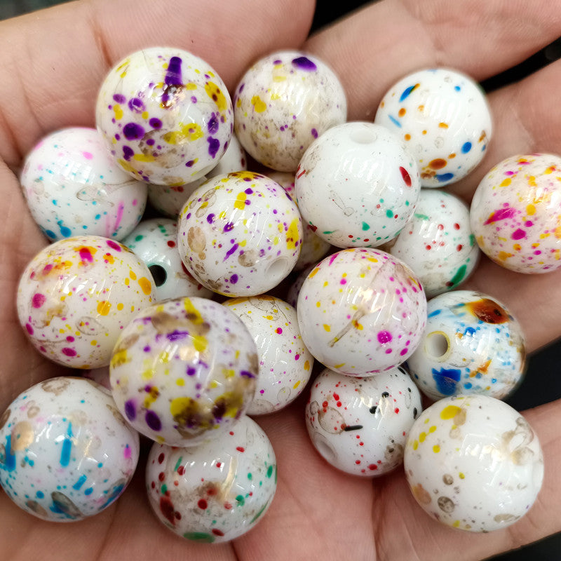 Spray Painted Acrylic Beads 16mm Colorful Speckled Splash 100pcs 4