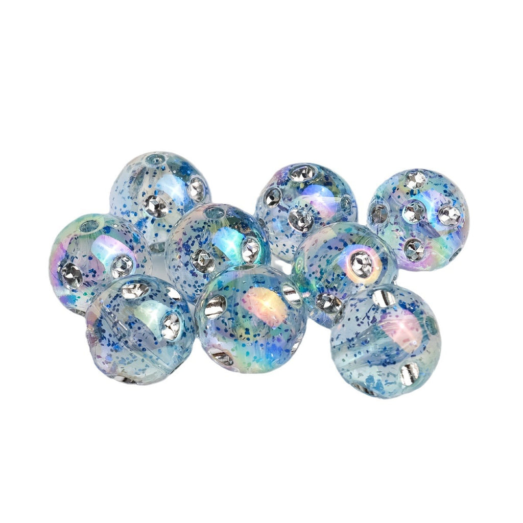 Transparent Plating Glitter Diamond Embedded Acrylic Beads 16mm 50pcs 2