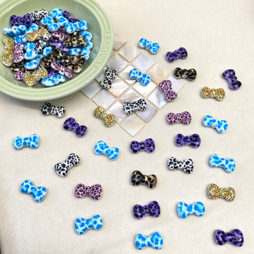 Leopard Print Bow Acrylic Beads 20mm Colorful Mixed 50pcs 4