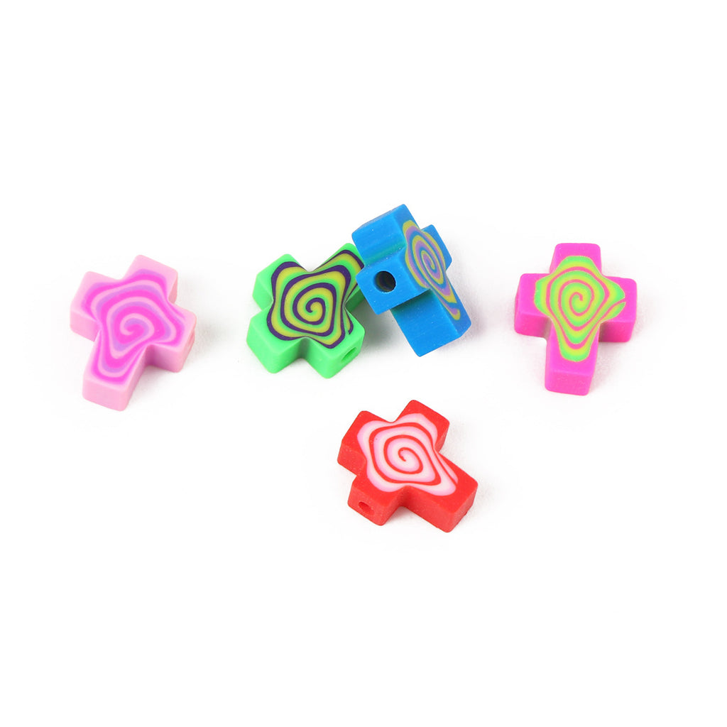 Spiral Pattern Cross Clay Beads 12mm Colorful Mixed 100pcs 5