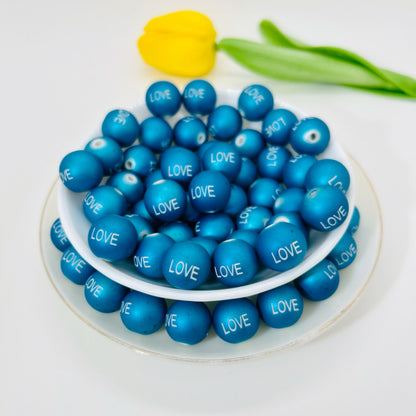 Rubberized Matte Painted Love Word Acrylic Beads 16mm 50pcs 9