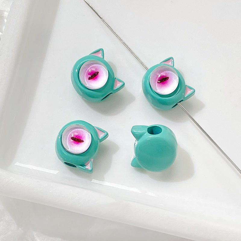 Cat Eye and One-Eyed Beast Metal Beads 10mm Baking Painted 10pcs 15