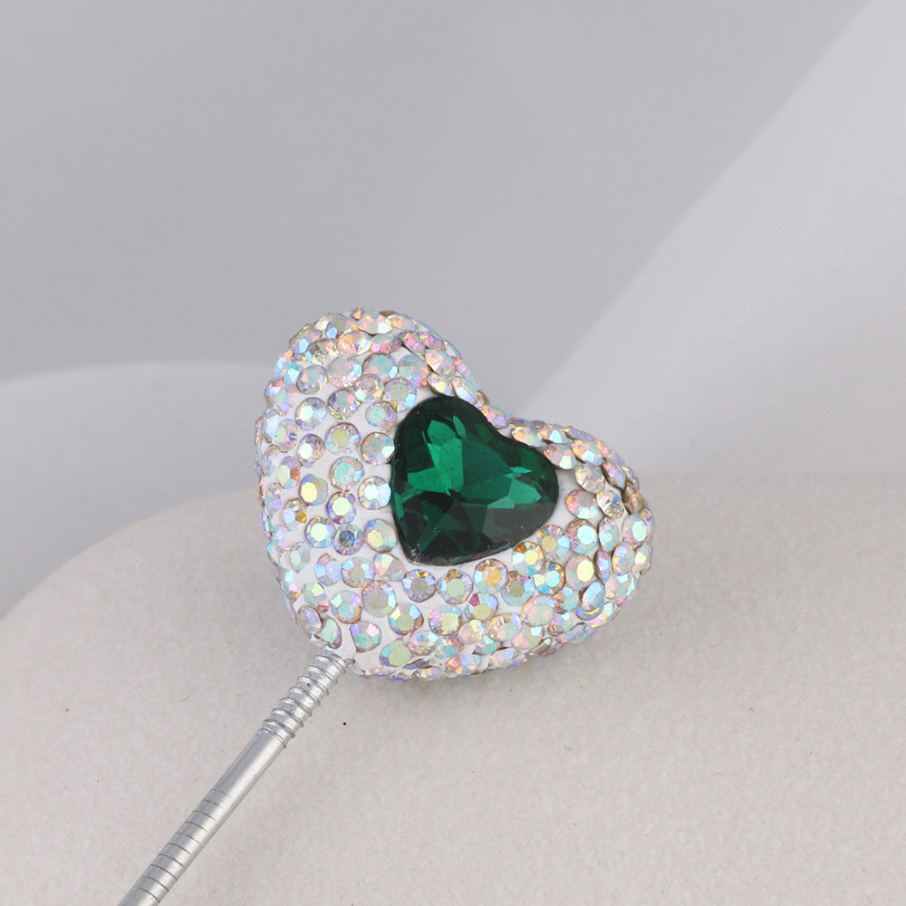 Rhinestone Heart Clay Beads 24mm Colorful Sparkling 6pcs 18