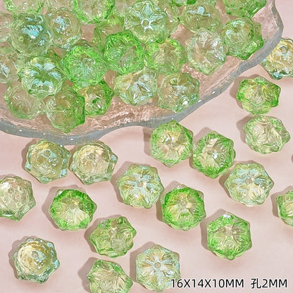 Tiny Flower Glass Beads 16mm Clear Translucent Mixed Colors 50pcs 14