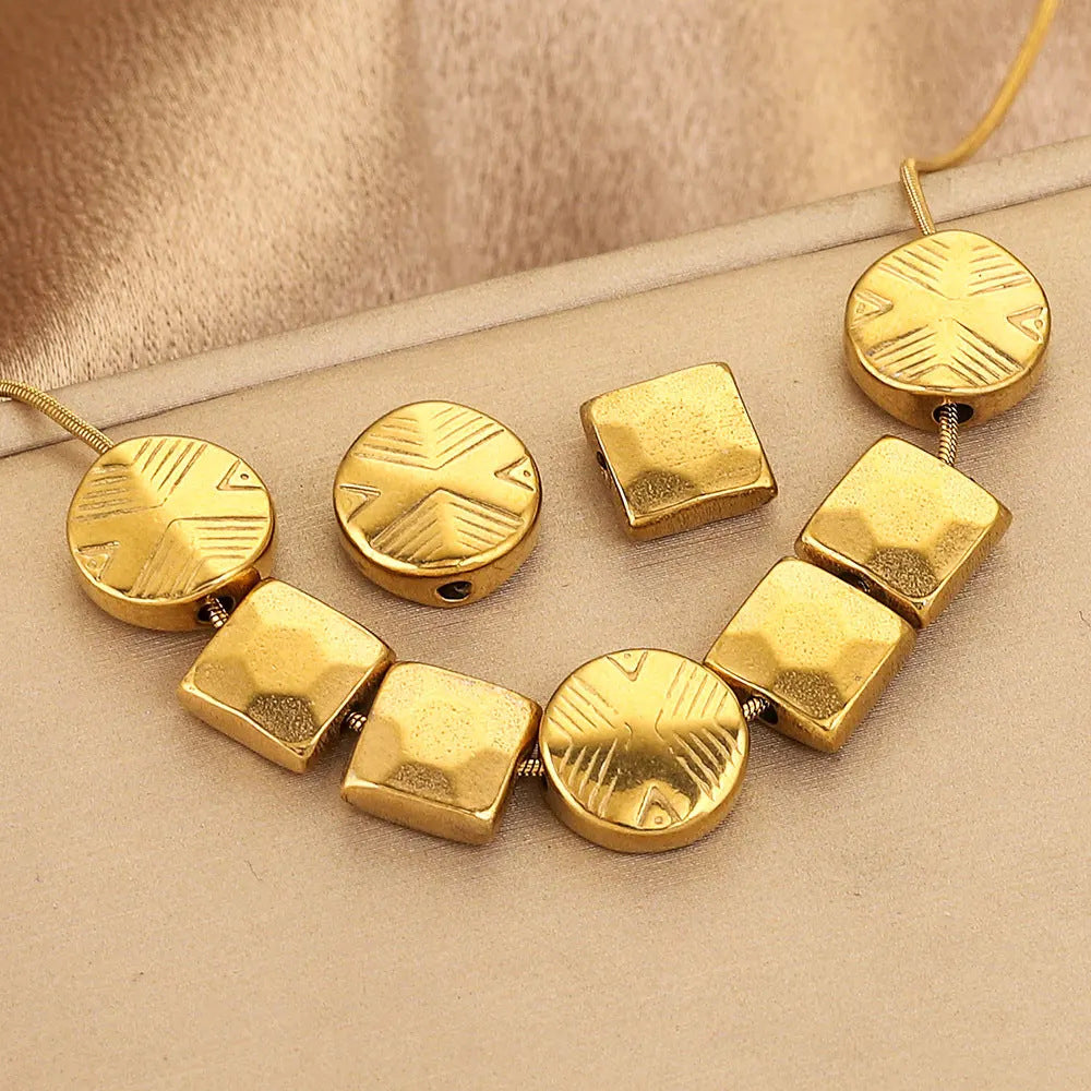 Stainless Steel Faceted Square and Round Metal Beads 9/11mm Color Retaining 10pcs 2