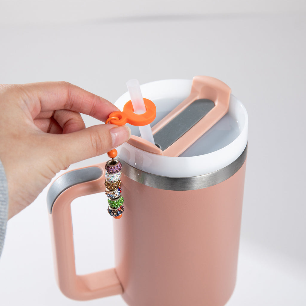 Beadable Silicone Tumbler Straw Holder Keychain Bar Colorful Metal Accent 2