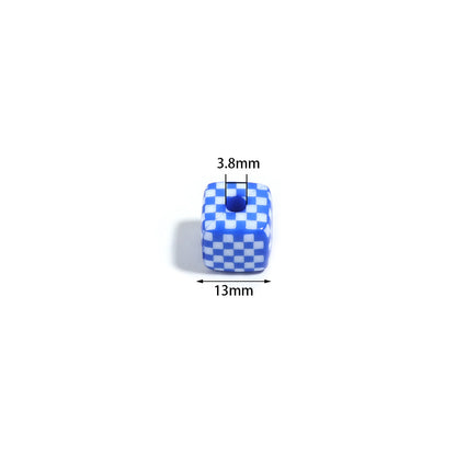 Colored Checkerboard Rounded Acrylic Square Beads 13mm 10pcs 3