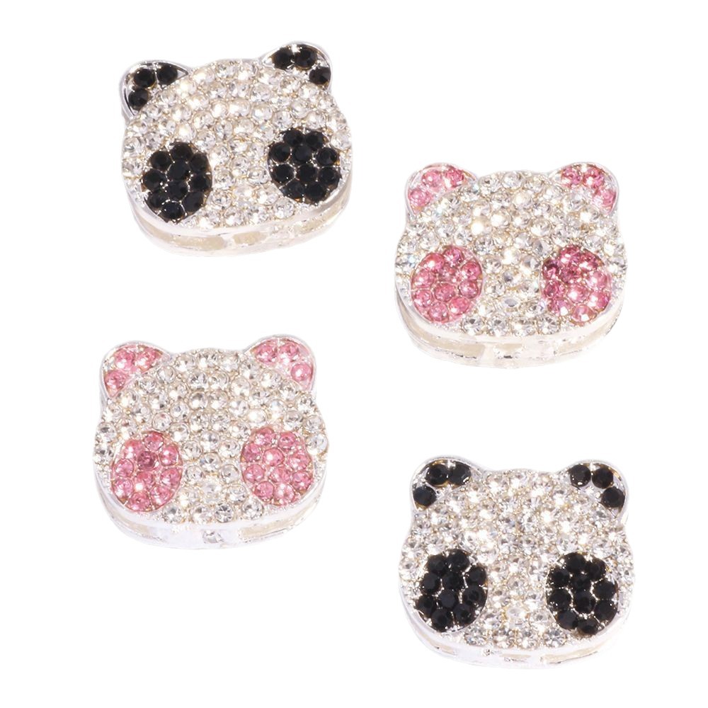 Panda Rhinestone Beads 22mm Clear Black Pink Alloy Encrusted 6pcs 5
