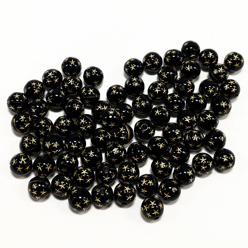 Frosted Round Acrylic Beads 8-10mm Transparent Gold Star 100pcs 10