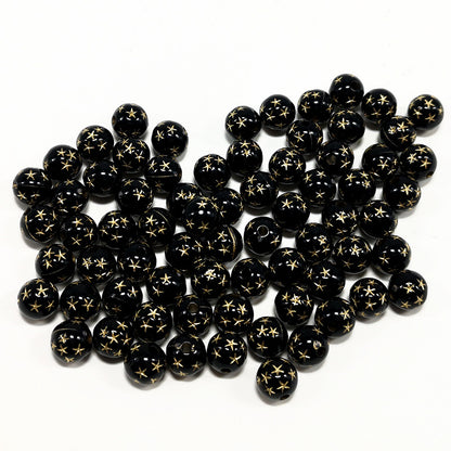 Frosted Round Acrylic Beads 8-10mm Transparent Gold Star 100pcs 10