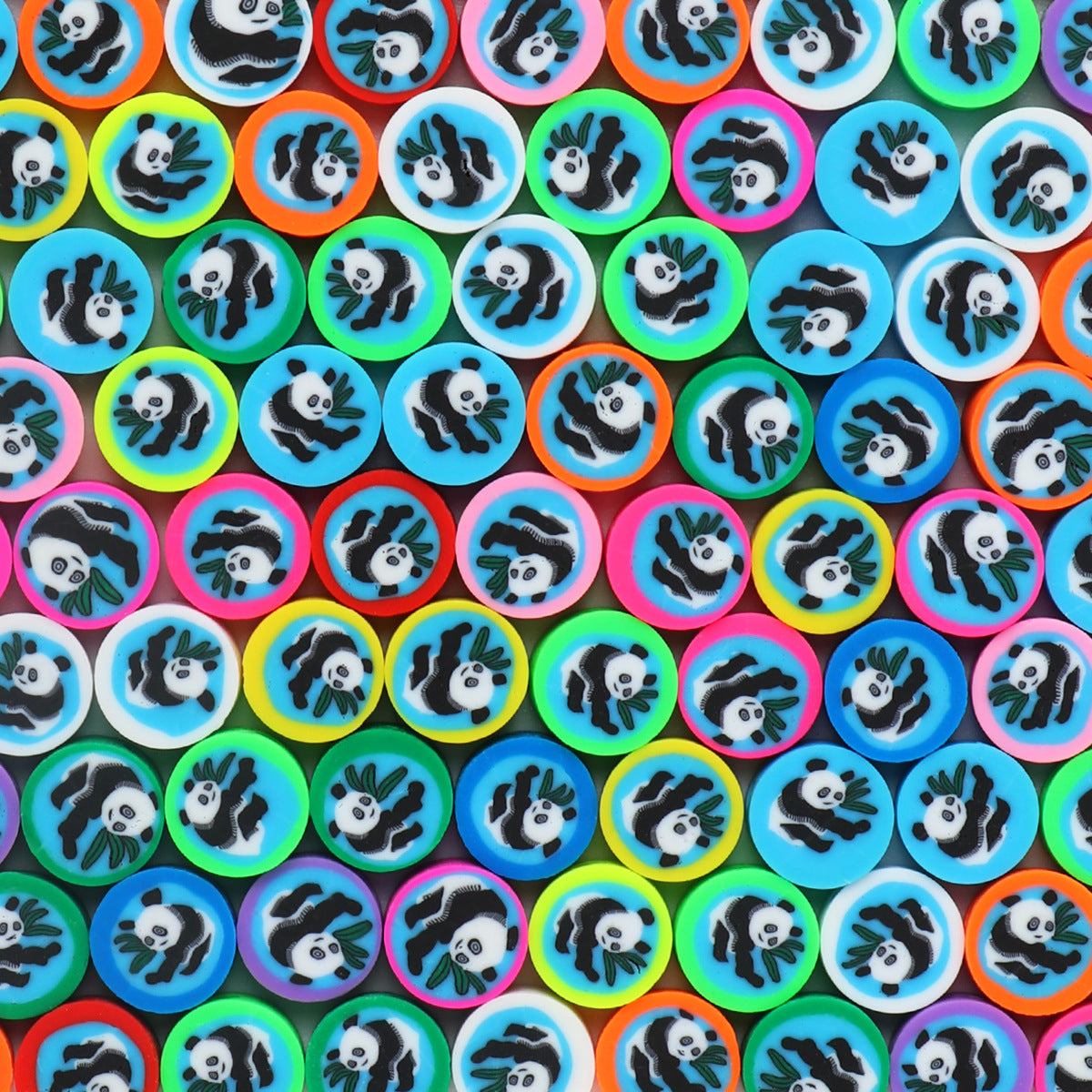 Flat Clay Beads 10mm Cute Panda Pattern Colorful Halo 100pcs