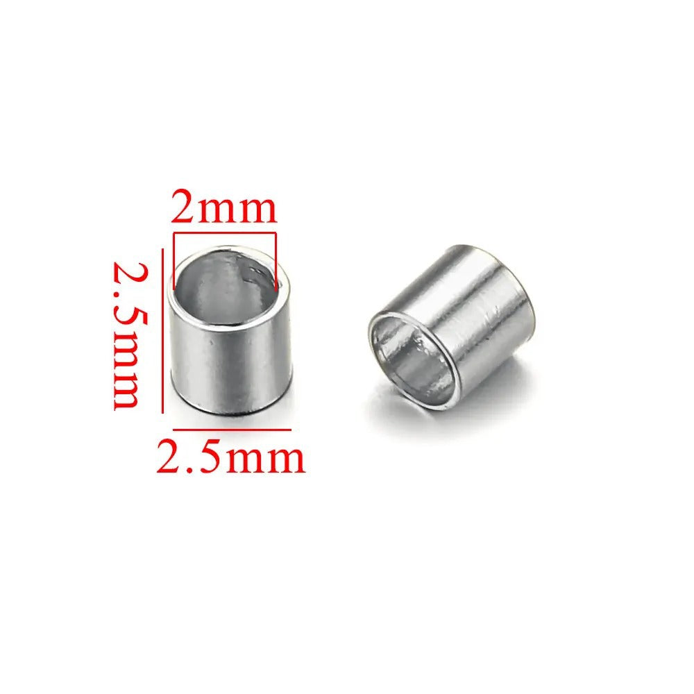Stainless Steel Tube Metal Beads 1.5/2/2.5mm Crimp Style 200pcs 11