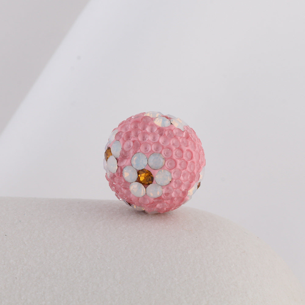Rhinestone Round Clay Beads 16mm Tiny Daisy Pattern Multicolor 6pcs 9