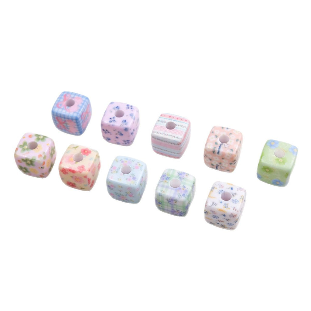 Vintage Spring Floral Plaid Square Acrylic Beads 13mm 50pcs 4