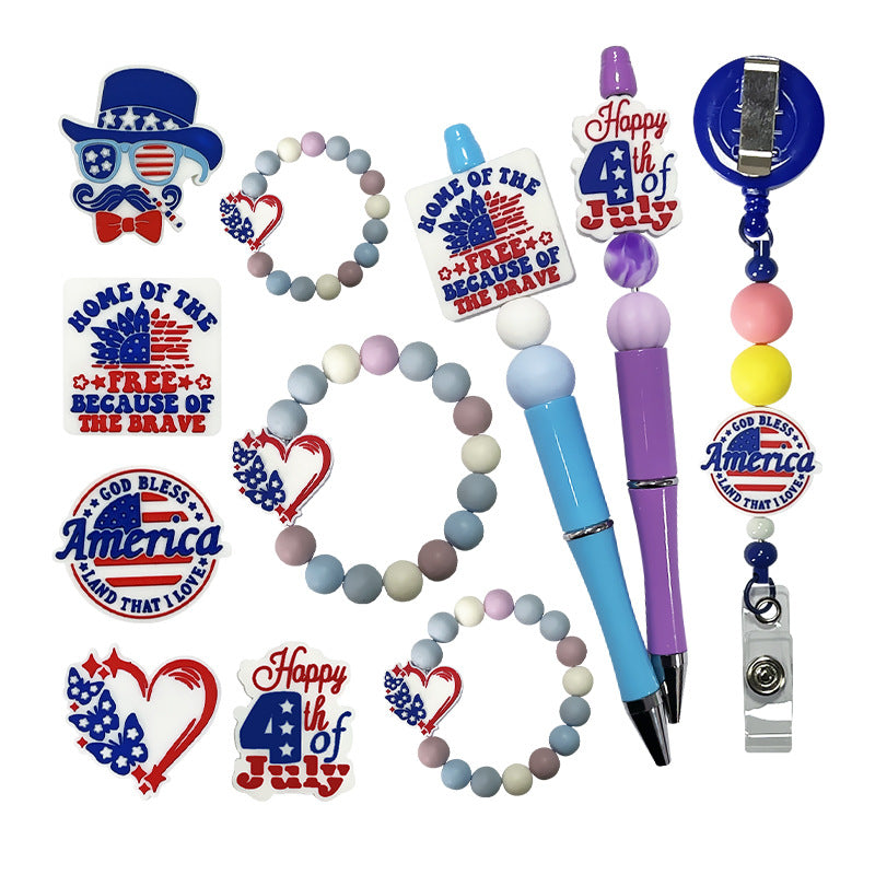 Silicone Focal Beads Independence Day Patriotic Message Design 20pcs 5