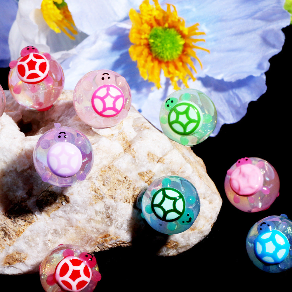 Glow In The Dark Bubblegum Beads 19mm Turtle Design Resin 20pcs