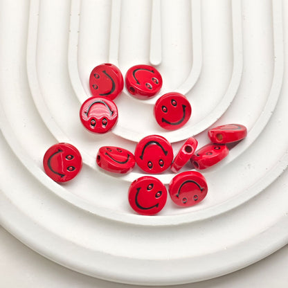 Smiling Face Metal Beads 10mm Baking Painted Zinc Alloy 50pcs 15