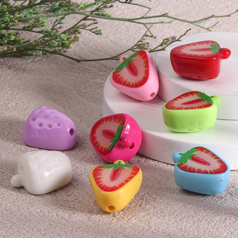 Painted Half Strawberry Acrylic Beads 16mm Colorful Mixed 20pcs 4