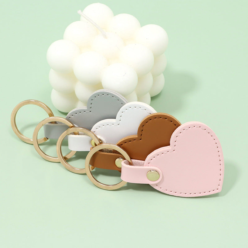 Leather Heart Shaped Keychain Soft Pastel Colors Stylish 2